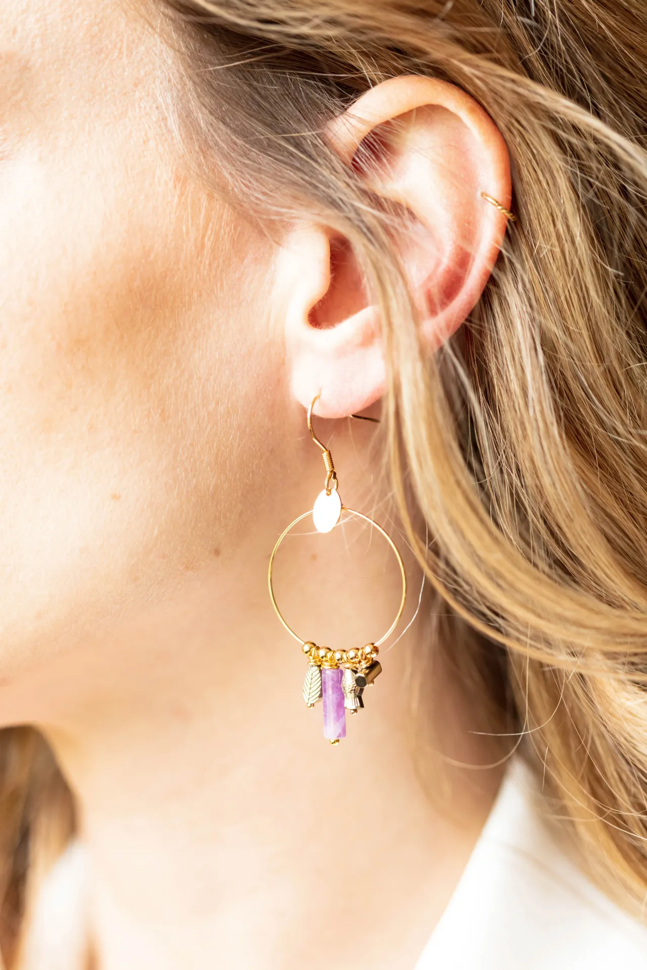 CHARM - BOUCLES D'OREILLES | Gold Purple
